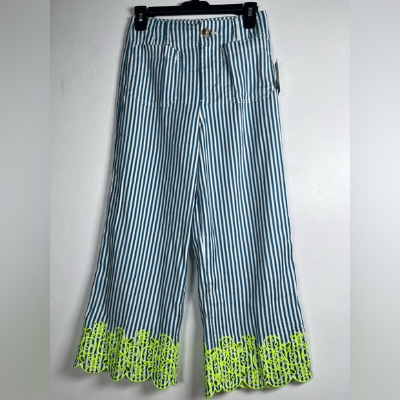 Anthropologie Maeve Pants Sz 2 Petite Blue Hi-Rise Colette Wide Leg  NEW - Picture 2 of 14